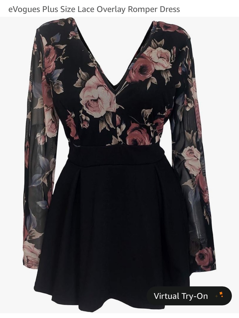 SHEIN curve plus 2XL Black Dress with Pink Floral Lace Overlay